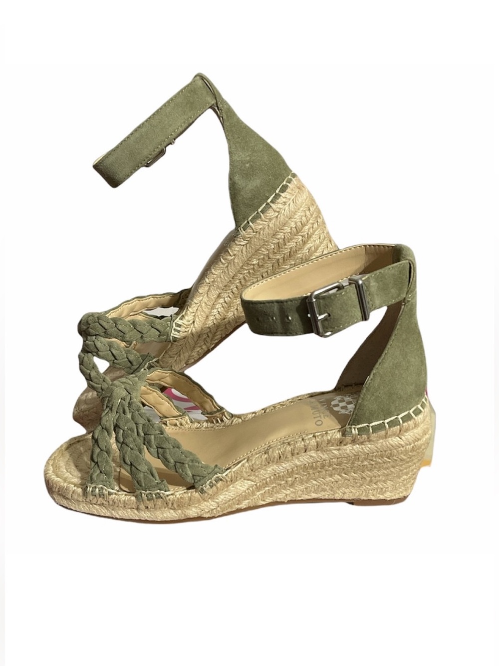 Vince Camuto Olive Green Suede Braided Espadrille Wedge Sandals